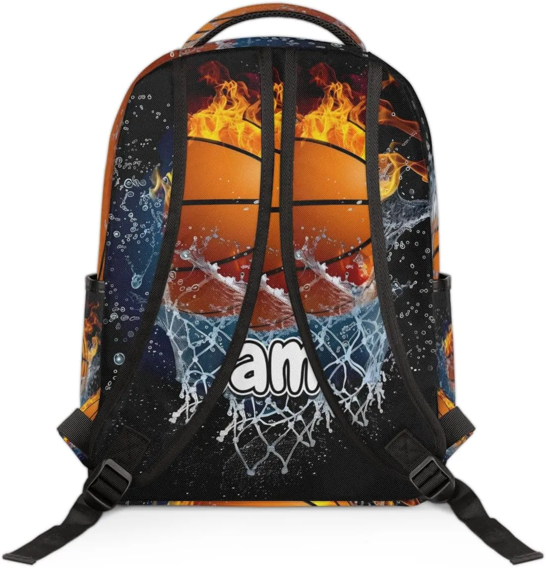 Flame Basketball Personalized Laptop Backpack with Name Custom Shoulder Bags for Women Men Waterproof Travel Casual Daypack Laptop Bag Gifts 16.1in