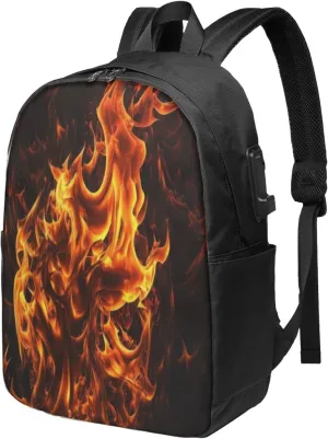 Flames Burning Fire Laptop Backpack, Travel Backpack with USB Charging Port, Computer Bag for Men Women