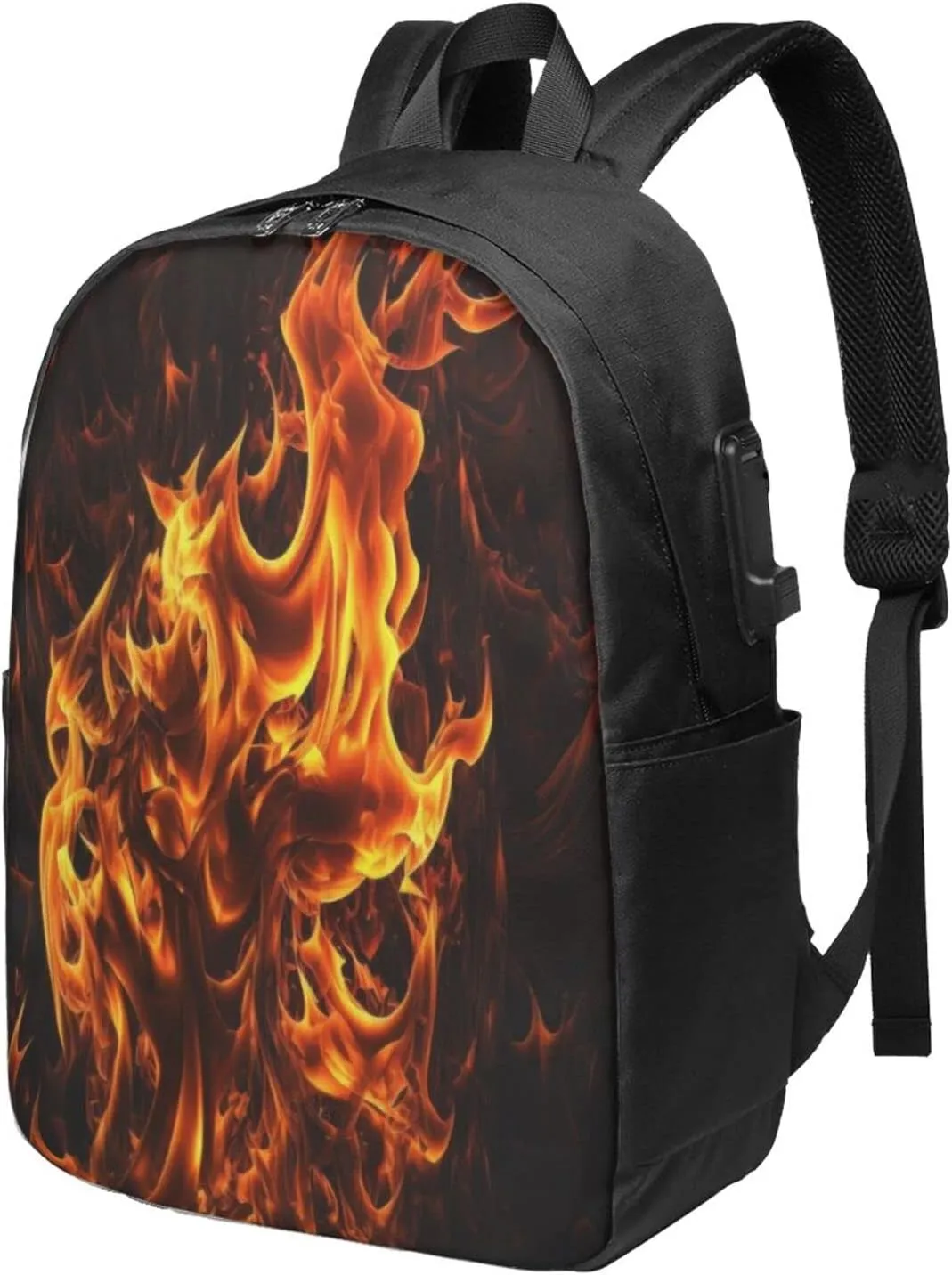 Flames Burning Fire Laptop Backpack, Travel Backpack with USB Charging Port, Computer Bag for Men Women
