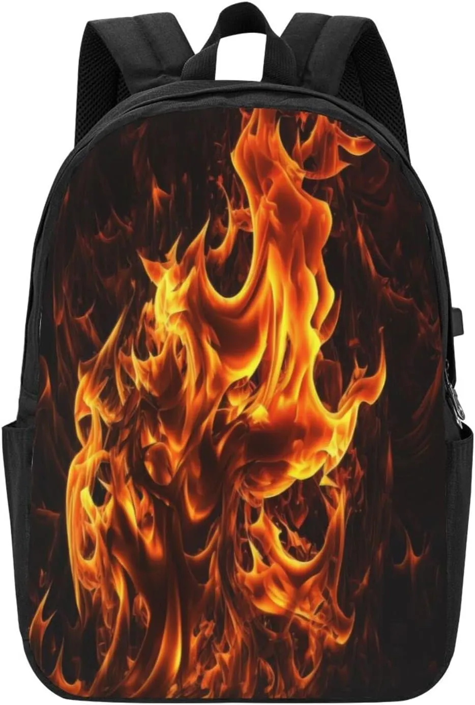 Flames Burning Fire Laptop Backpack, Travel Backpack with USB Charging Port, Computer Bag for Men Women