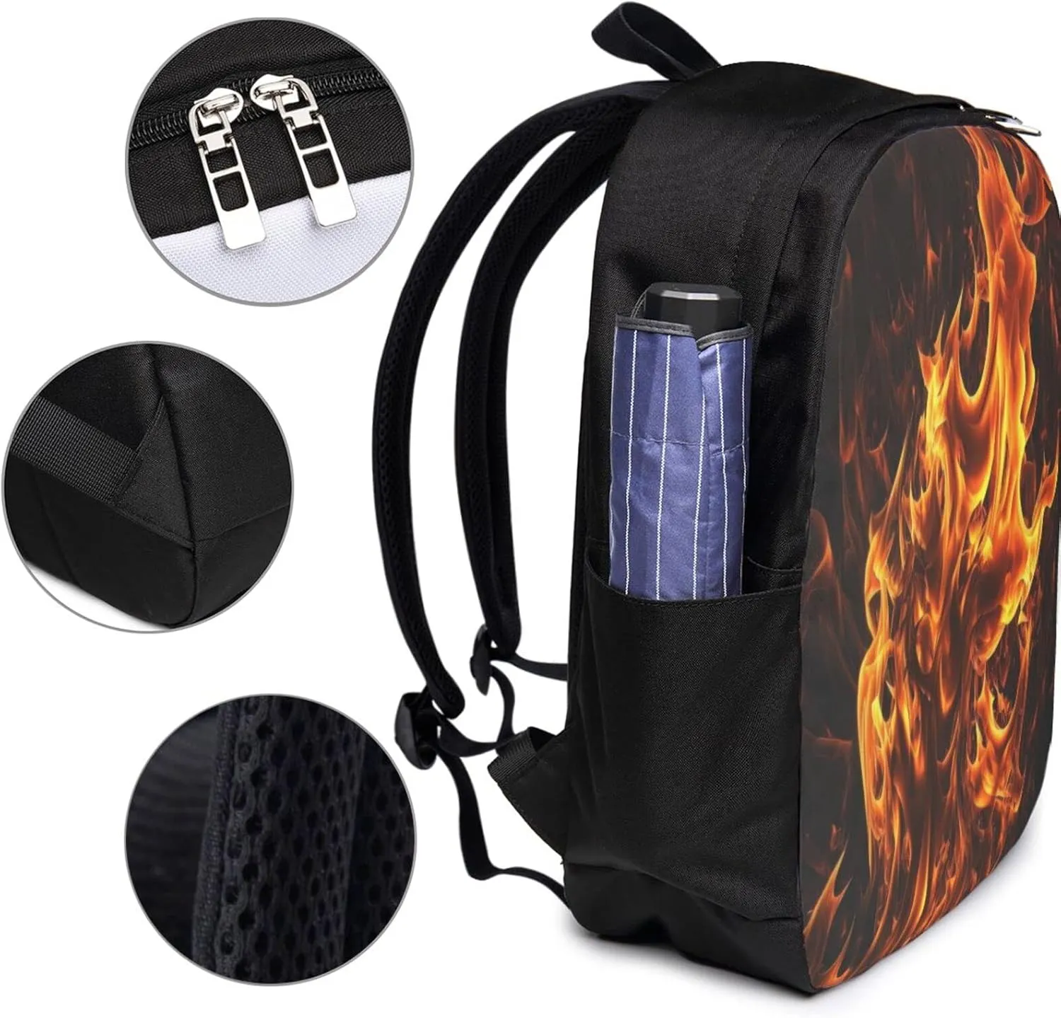 Flames Burning Fire Laptop Backpack, Travel Backpack with USB Charging Port, Computer Bag for Men Women