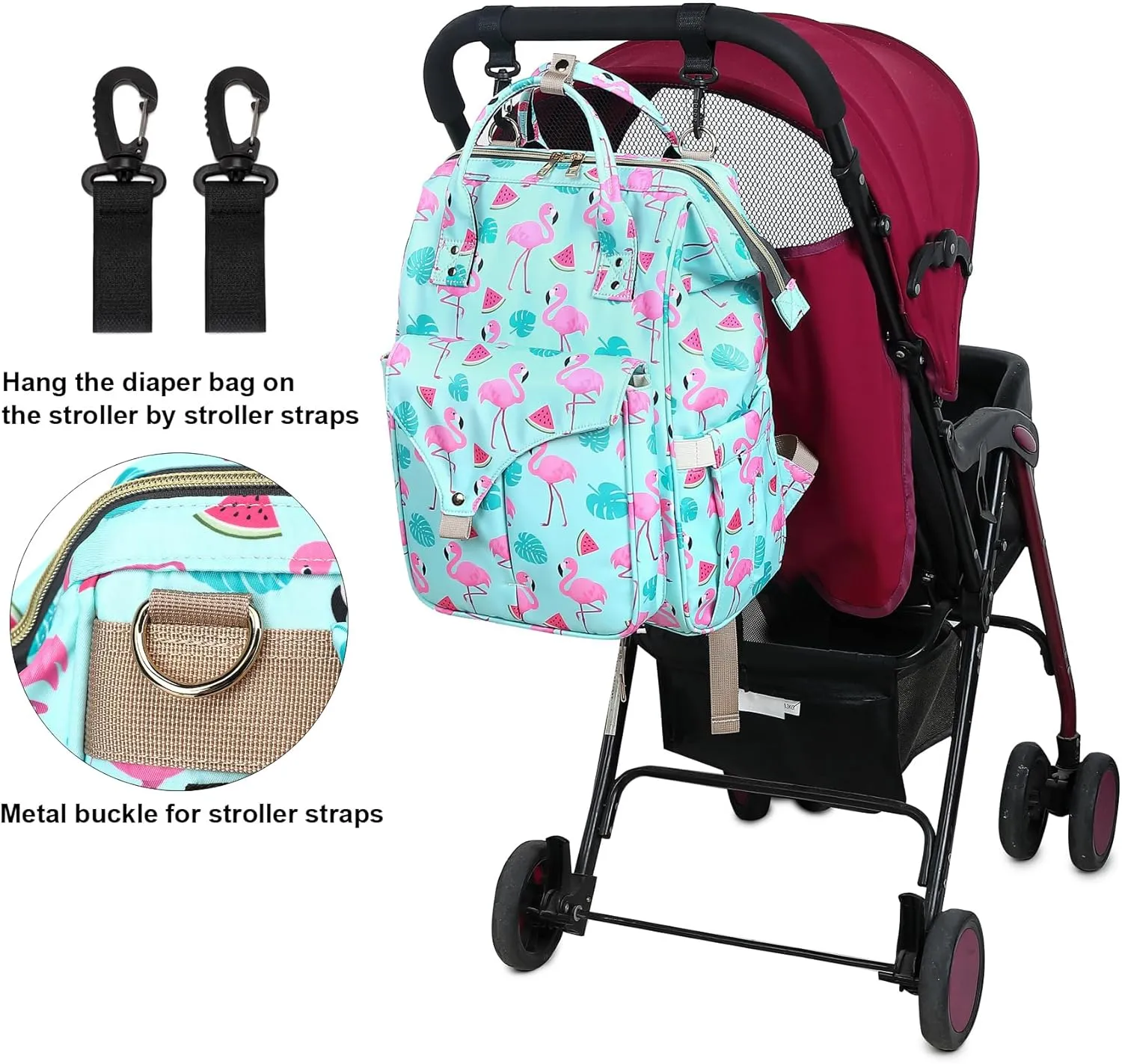 Flamingo Diaper Bag Backpack for Baby Girls Boys, Large Capacity Multifunction Waterproof Maternity Mom Nappy Bags with Stroller Straps