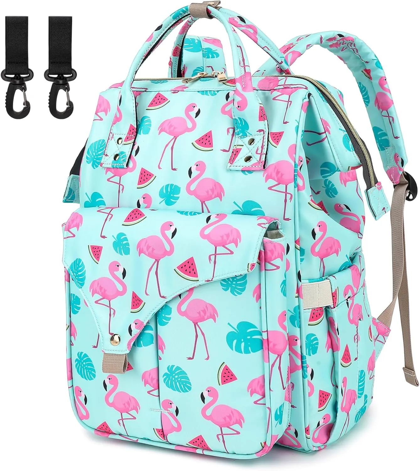Flamingo Diaper Bag Backpack for Baby Girls Boys, Large Capacity Multifunction Waterproof Maternity Mom Nappy Bags with Stroller Straps