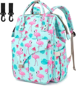 Flamingo Diaper Bag Backpack for Baby Girls Boys, Large Capacity Multifunction Waterproof Maternity Mom Nappy Bags with Stroller Straps