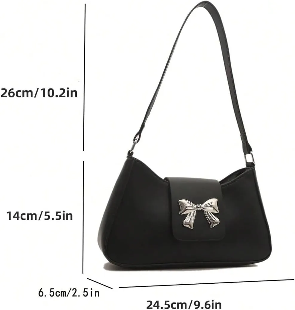 Floerns Women's Y2k Bow Decor Clutch Handbag Flap Leather Shoulder Underarm Bag Trendy
