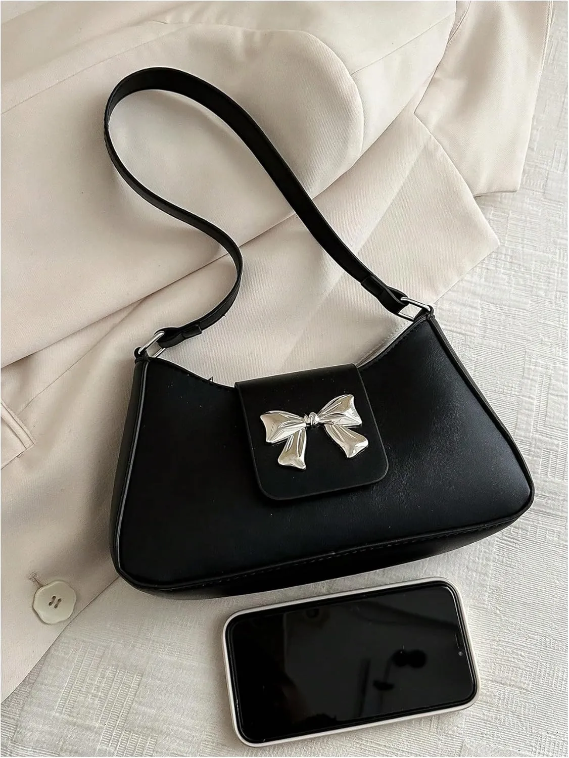 Floerns Women's Y2k Bow Decor Clutch Handbag Flap Leather Shoulder Underarm Bag Trendy