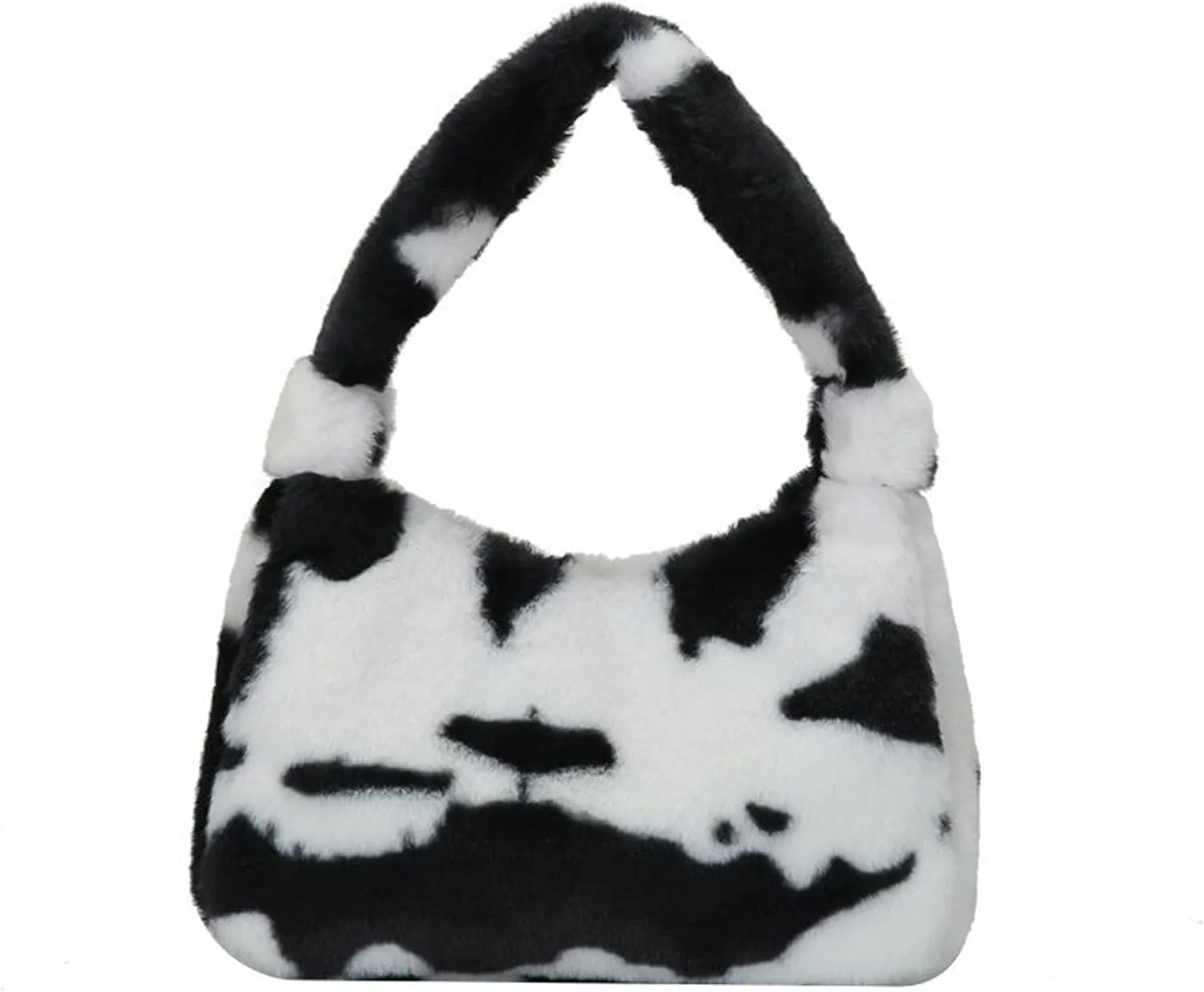 Fluffy Faux Fur Underarm Bag Fuzzy Shoulder Bag for Women Clutch Mini Plush Purse Cow Print Trendy Tote Handbag