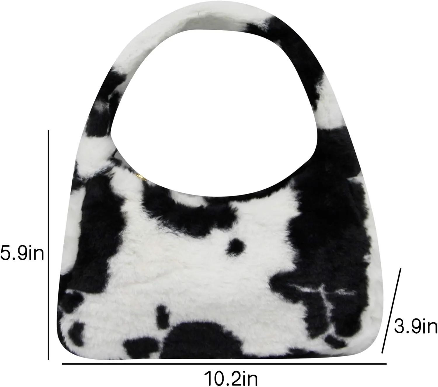 Fluffy Faux Fur Underarm Bag Fuzzy Shoulder Bag for Women Clutch Mini Plush Purse Cow Print Trendy Tote Handbag