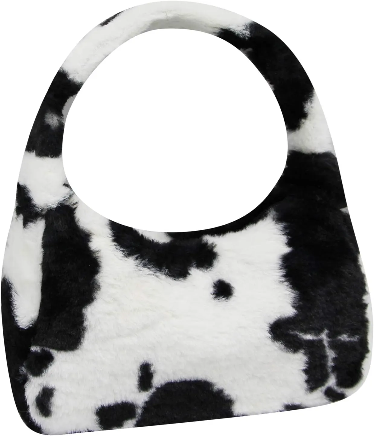 Fluffy Faux Fur Underarm Bag Fuzzy Shoulder Bag for Women Clutch Mini Plush Purse Cow Print Trendy Tote Handbag