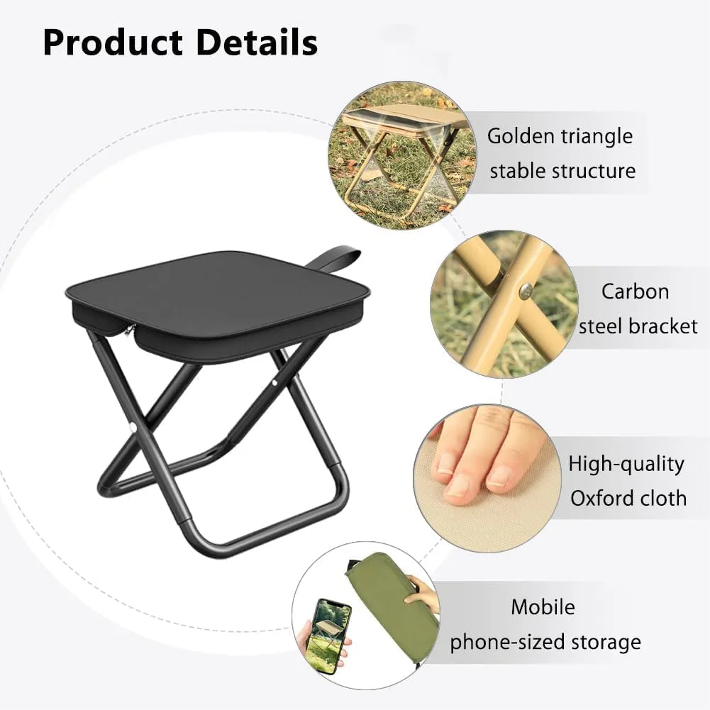 Foldable Backpack Stool, Portable Mini Outdoor Camping Folding Seat,Ultra-Lightweight with Adjustable Shoulder Strap, for Camping, Fishing, Hiking (Green,Small)