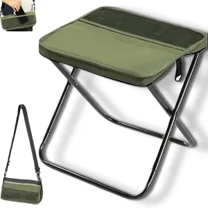 Foldable Backpack Stool, Portable Mini Outdoor Camping Folding Seat,Ultra-Lightweight with Adjustable Shoulder Strap, for Camping, Fishing, Hiking (Green,Small)