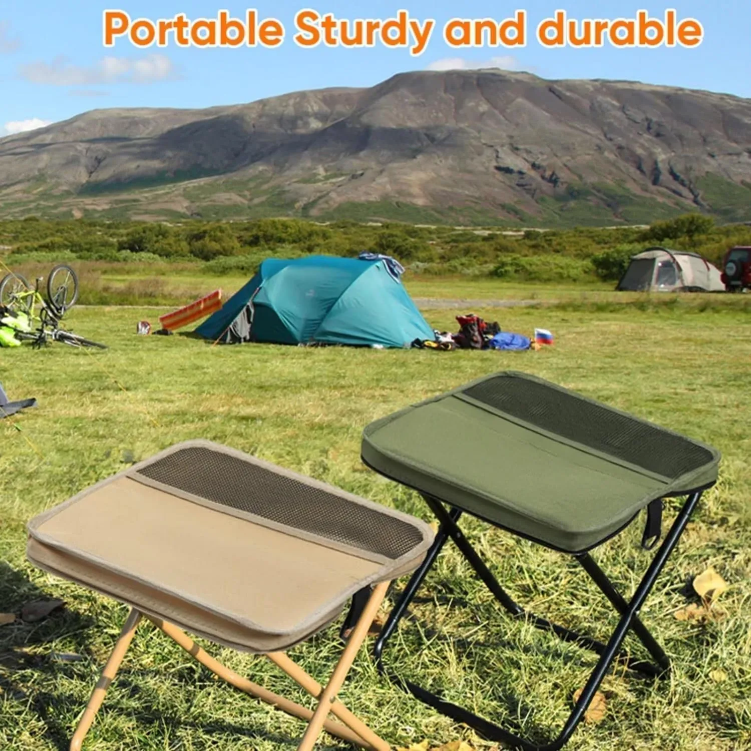 Foldable Backpack Stool, Portable Mini Outdoor Camping Folding Seat,Ultra-Lightweight with Adjustable Shoulder Strap, for Camping, Fishing, Hiking (Green,Small)