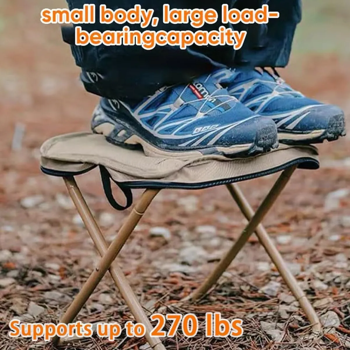 Foldable Backpack Stool with Adjustable Shoulder (Load Capacity 265 Lbs), Portable Mini Outdoor Camping Folding Seat, for Camping, Fishing, Hiking, Picnics (Khaki, Large)