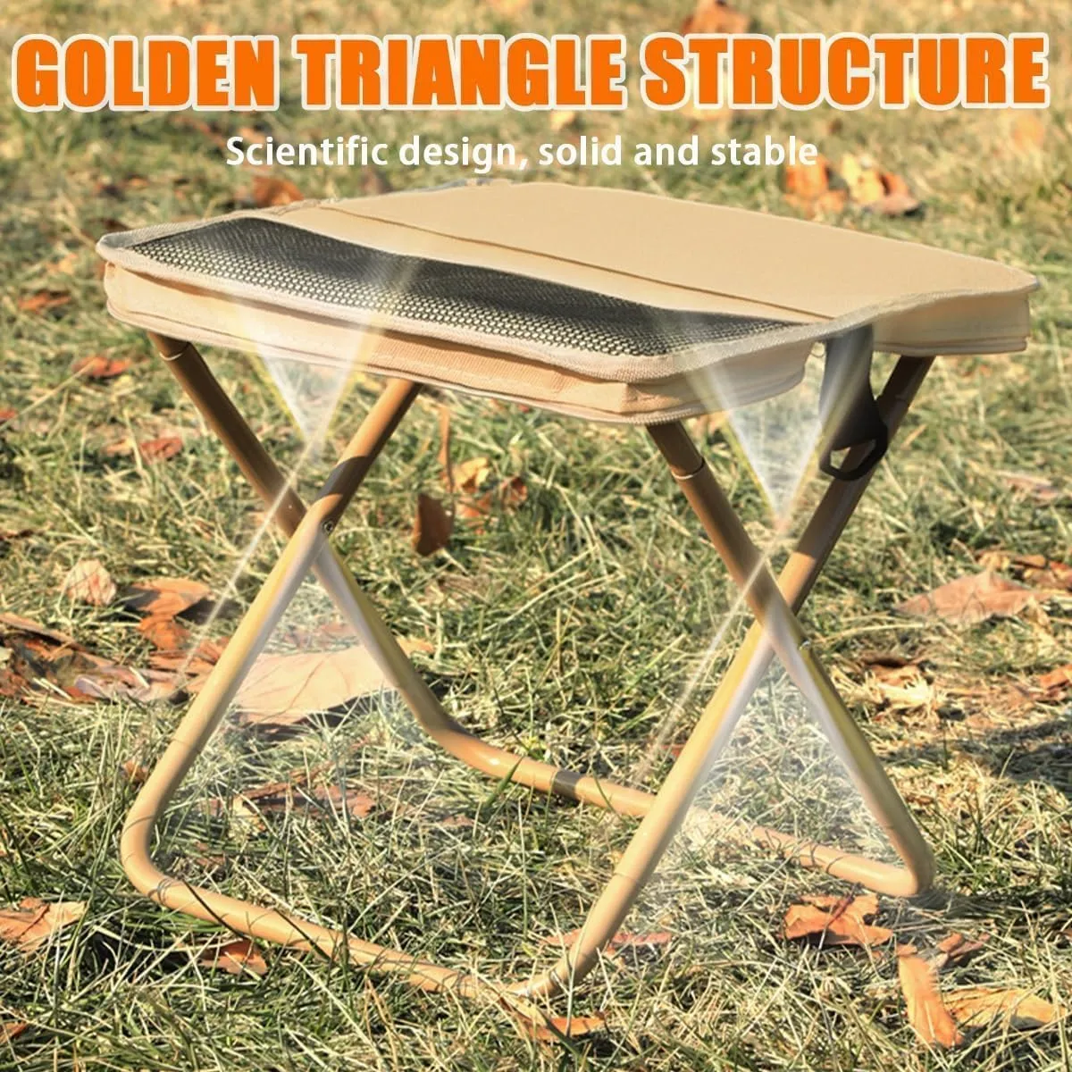 Foldable Backpack Stool with Adjustable Shoulder (Load Capacity 265 Lbs), Portable Mini Outdoor Camping Folding Seat, for Camping, Fishing, Hiking, Picnics (Khaki, Large)