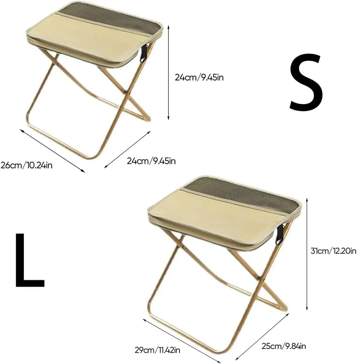 Foldable Backpack Stool with Adjustable Shoulder (Load Capacity 265 Lbs), Portable Mini Outdoor Camping Folding Seat, for Camping, Fishing, Hiking, Picnics (Khaki, Large)