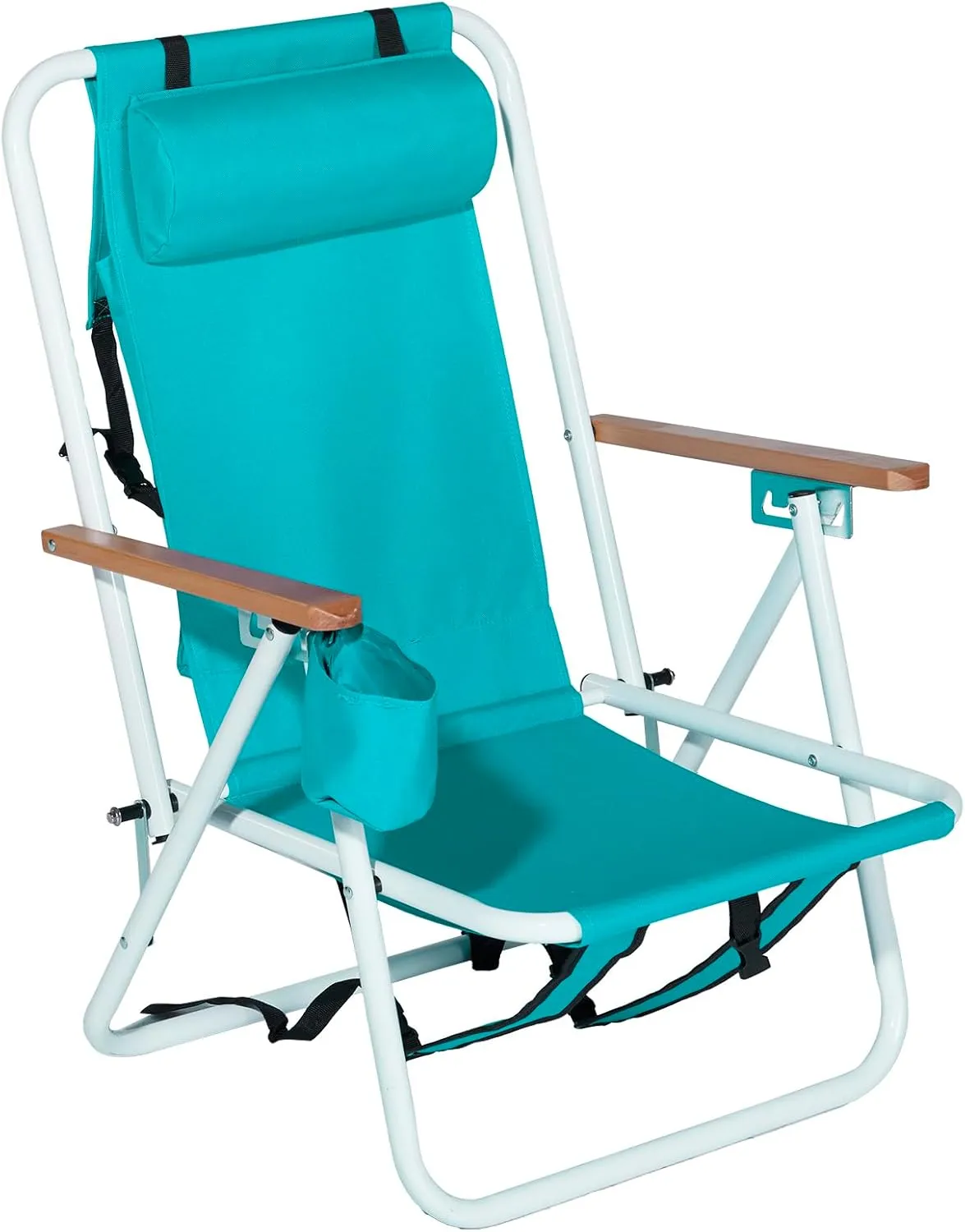 Folding Beach Chair Camping Chair, Modern Style, 4-Position Reclining, Portable Backpack Foldable Camping Chair with Headrest and Cup Holder