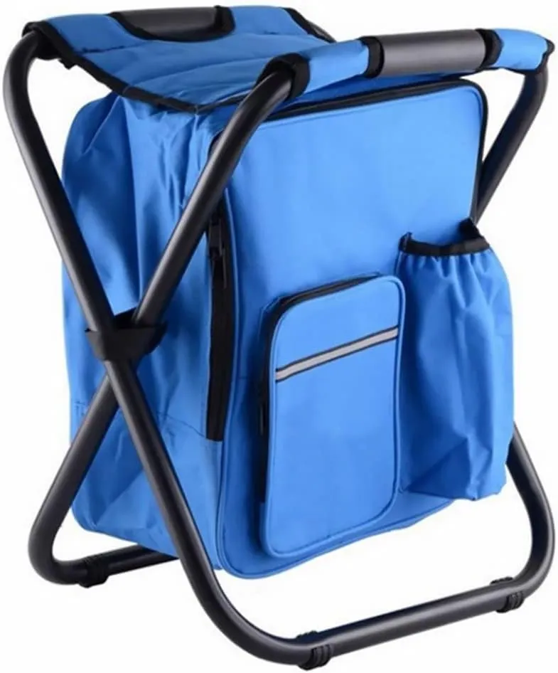 Folding Camping Chair Outdoor Ice Backpack Foldable Seat Table with Cooler for Fishing Hiking BBQ Travel Camping Gear Blue 1PC