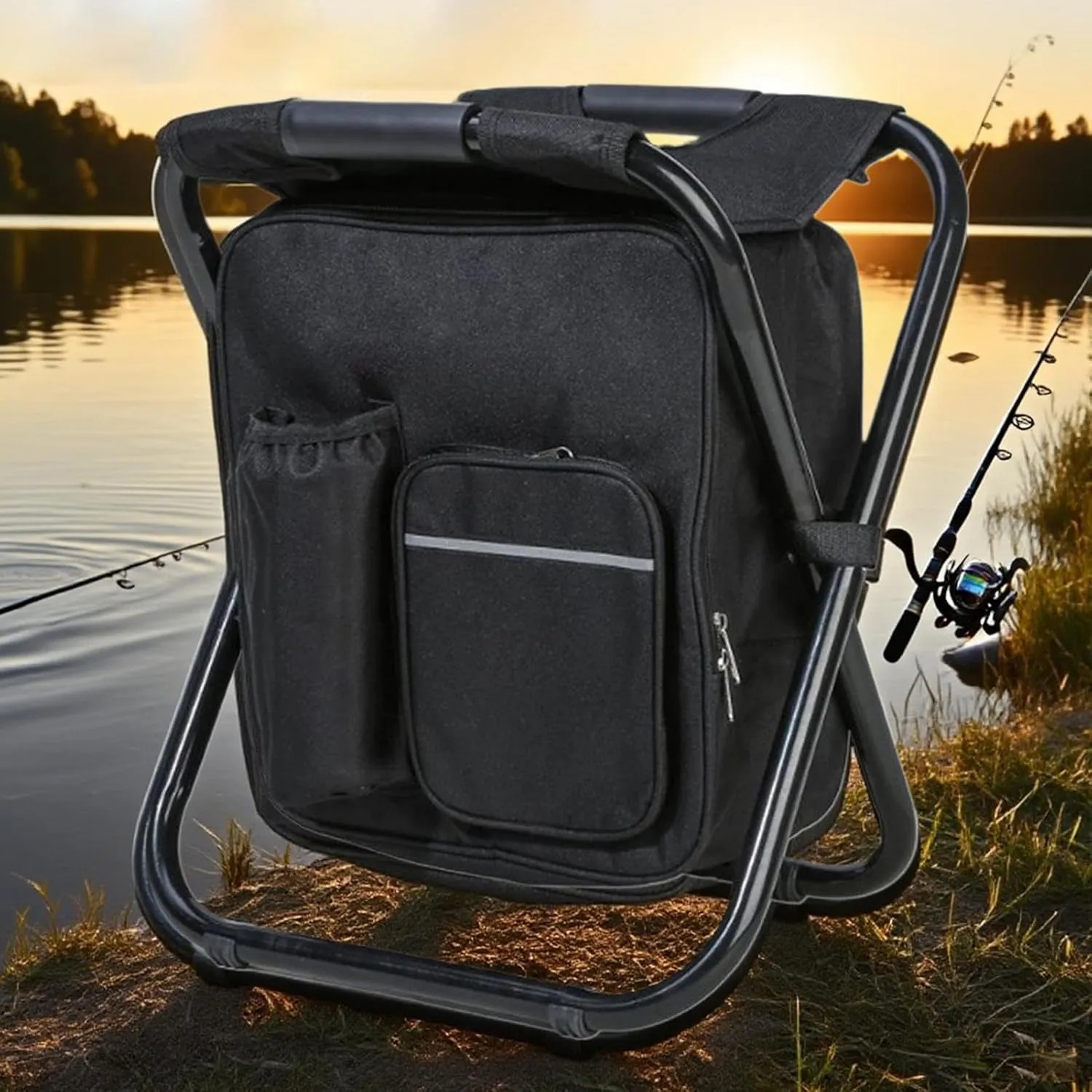 Folding Camping Chair | Portable Outdoor Chair - Backpack Cooler Bag Camping Recliner for Mountaineering Hiking Travel Balcony Patio Festival Lawn Park Fishing Garden Backyard Picnic Poolside