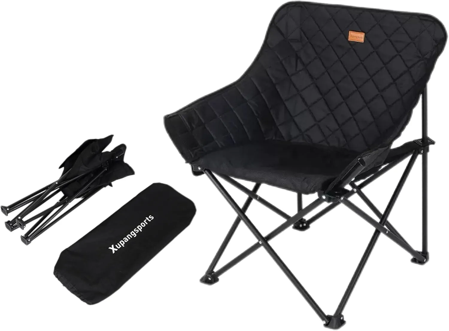 Folding Camping Chair with Padded Seat, Portable Moon Chair with Side Pocket, Supports 330lbs, Lightweight & Foldable for Outdoor, Camping, Fishing, Patio, Travel