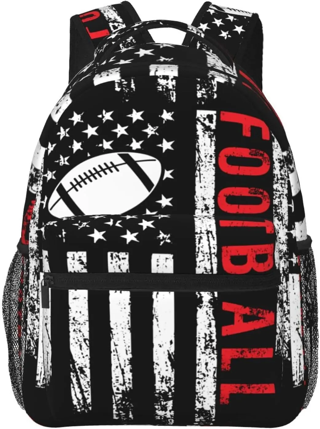 Football American Flag Sport Backpack Casual Pack Bag Laptop Backpack With Side Pocket Front Zipper Pocket Bookpack Travel Daypack Picnic Rucksack