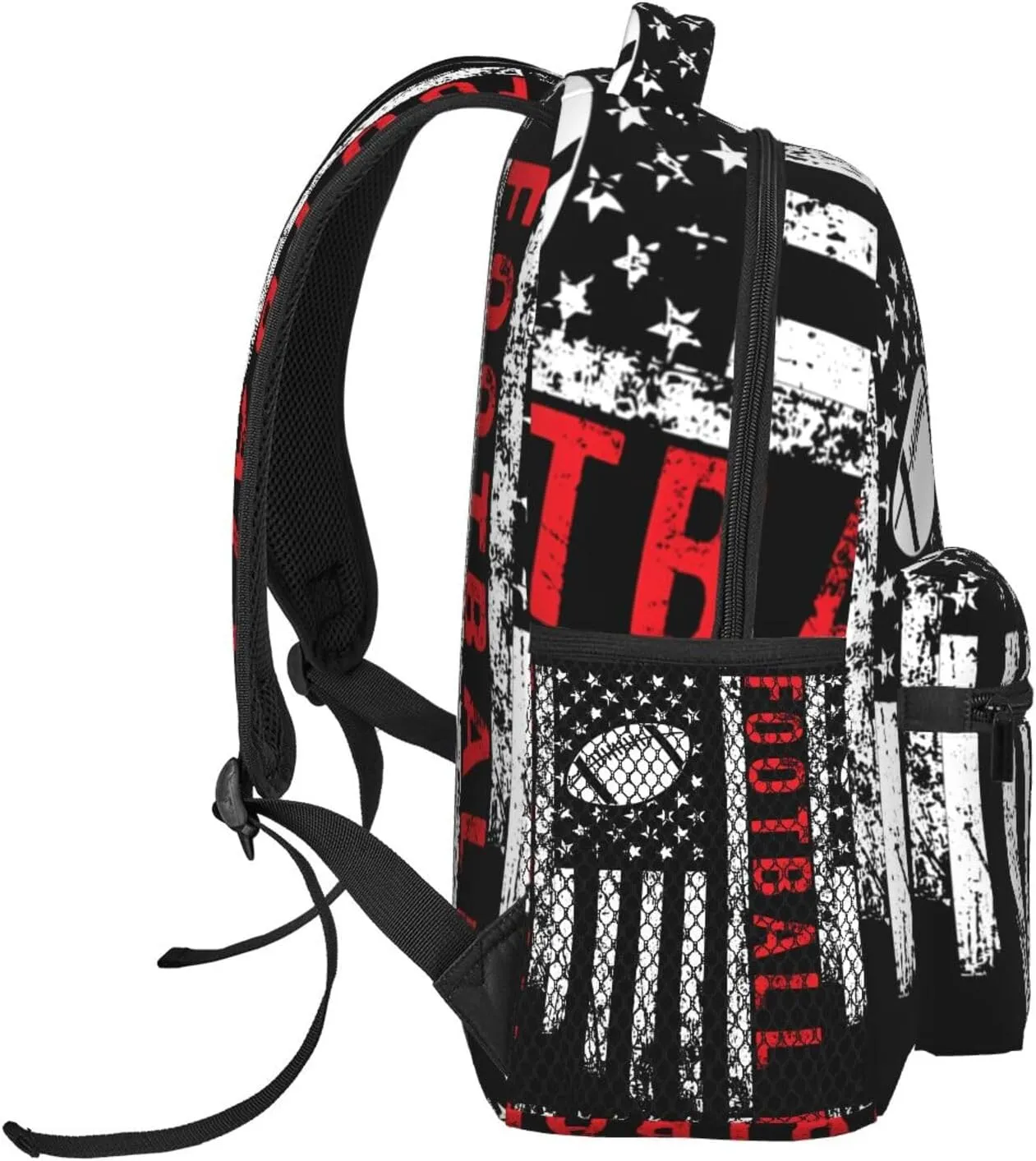 Football American Flag Sport Backpack Casual Pack Bag Laptop Backpack With Side Pocket Front Zipper Pocket Bookpack Travel Daypack Picnic Rucksack