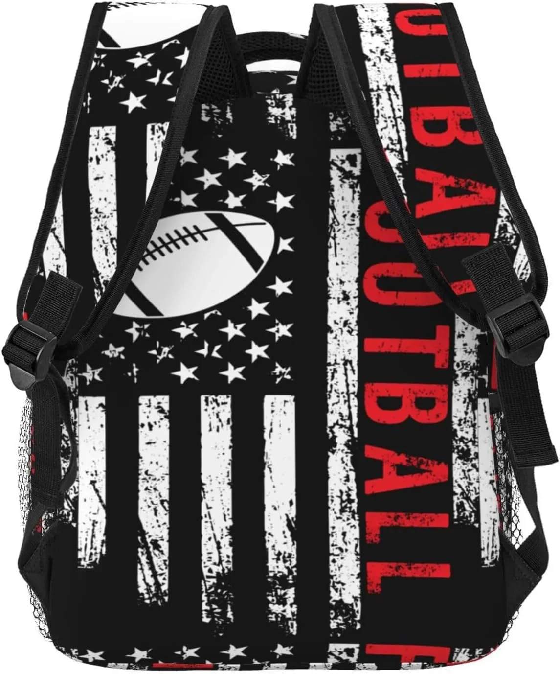 Football American Flag Sport Backpack Casual Pack Bag Laptop Backpack With Side Pocket Front Zipper Pocket Bookpack Travel Daypack Picnic Rucksack