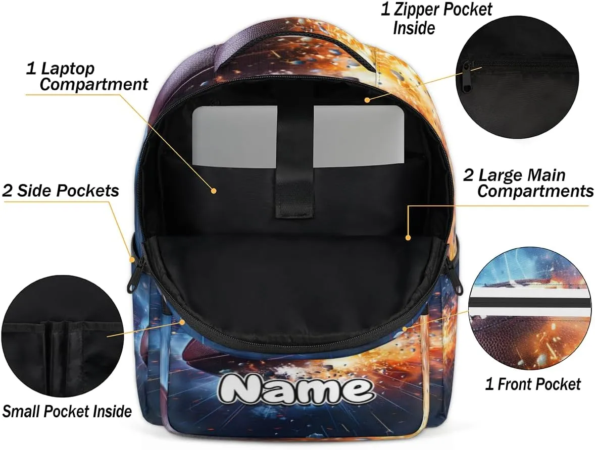 Football Cracked Personalized Laptop Backpack with Name Custom Shoulder Bags for Women Men Waterproof Travel Casual Daypack Laptop Bag Gifts 16.1in