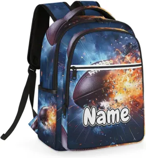 Football Cracked Personalized Laptop Backpack with Name Custom Shoulder Bags for Women Men Waterproof Travel Casual Daypack Laptop Bag Gifts 16.1in