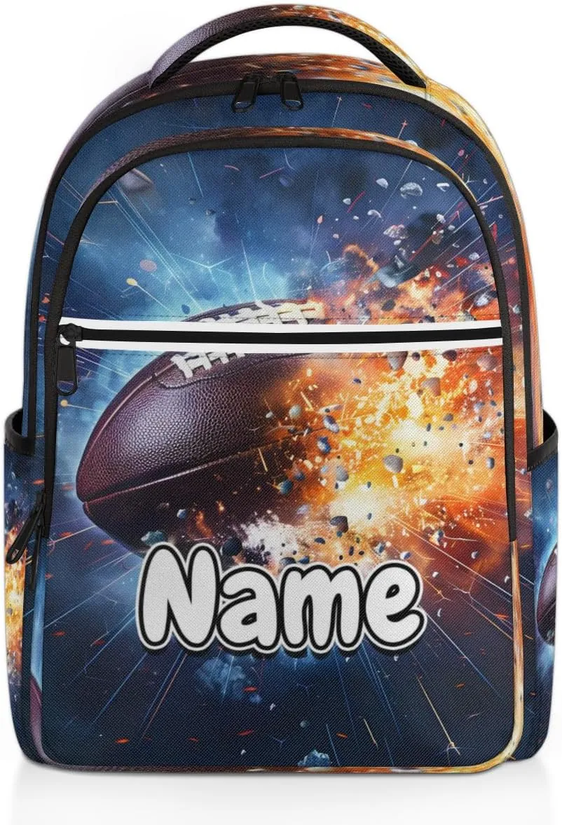 Football Cracked Personalized Laptop Backpack with Name Custom Shoulder Bags for Women Men Waterproof Travel Casual Daypack Laptop Bag Gifts 16.1in