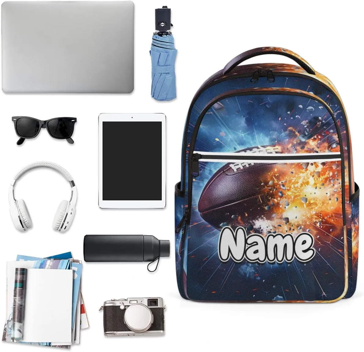 Football Cracked Personalized Laptop Backpack with Name Custom Shoulder Bags for Women Men Waterproof Travel Casual Daypack Laptop Bag Gifts 16.1in