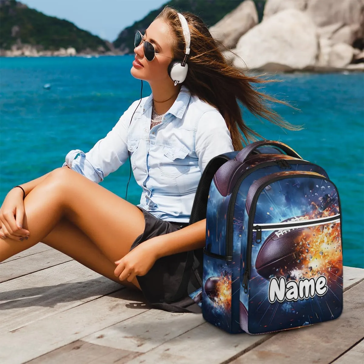 Football Cracked Personalized Laptop Backpack with Name Custom Shoulder Bags for Women Men Waterproof Travel Casual Daypack Laptop Bag Gifts 16.1in