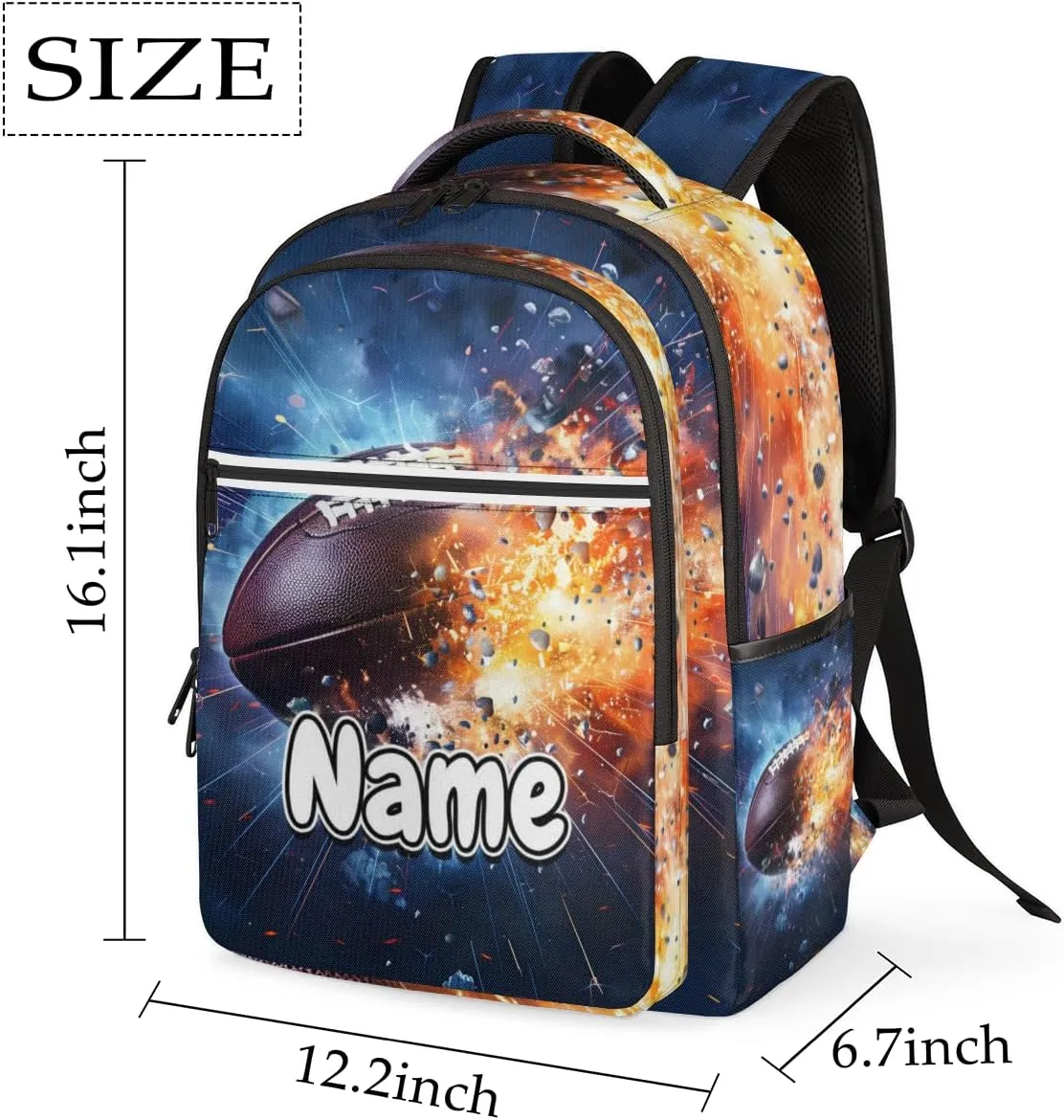 Football Cracked Personalized Laptop Backpack with Name Custom Shoulder Bags for Women Men Waterproof Travel Casual Daypack Laptop Bag Gifts 16.1in
