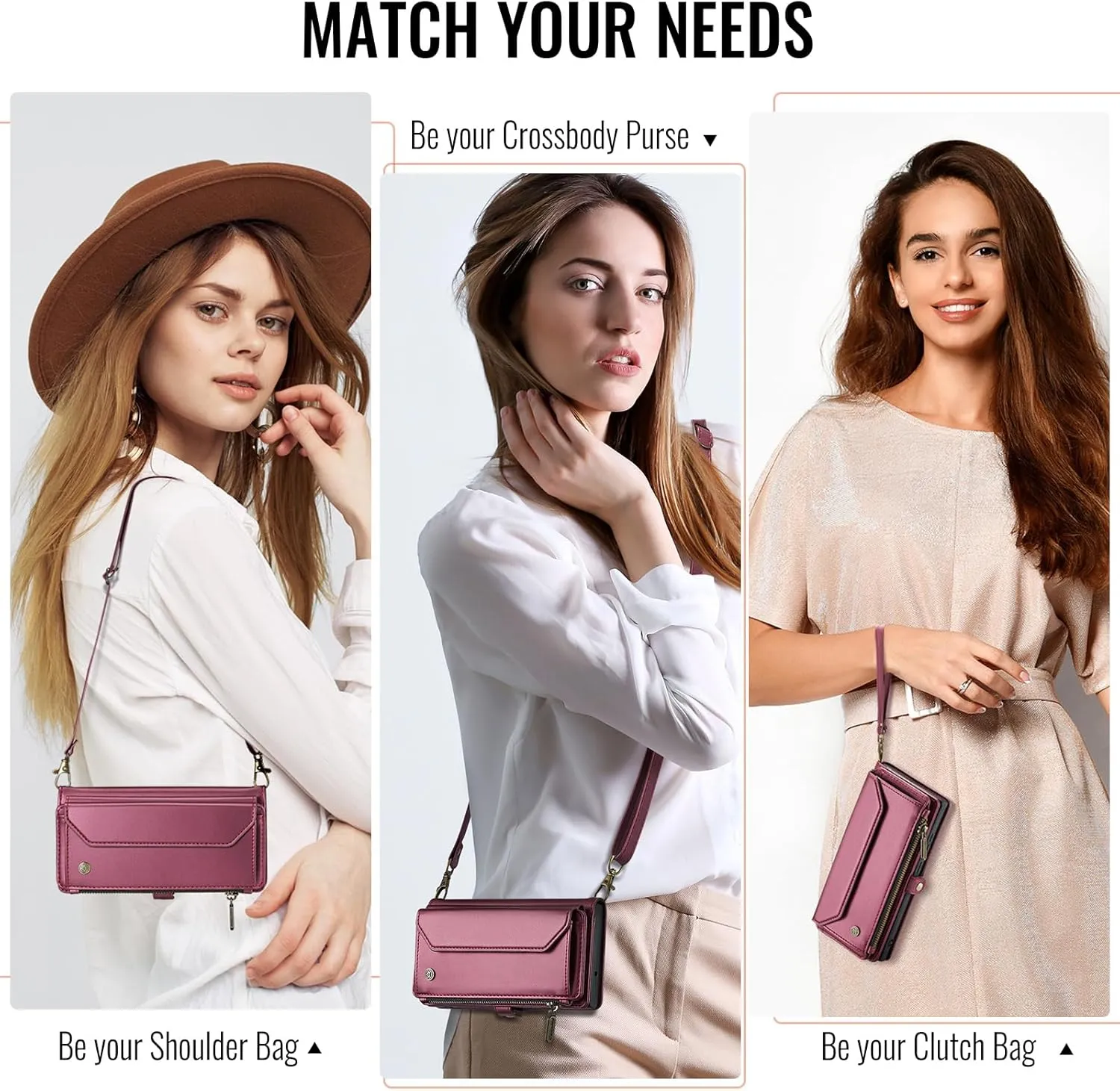for iPhone-16e 2025 Purse Case Envelope Bag, Magnetic Flip Leather Shockproof Cover with Kickstand 7 RFID Blocking Card Holders Cash Slot Zipper Pocket Crossbody Lanyard Wrist Strap (Red)
