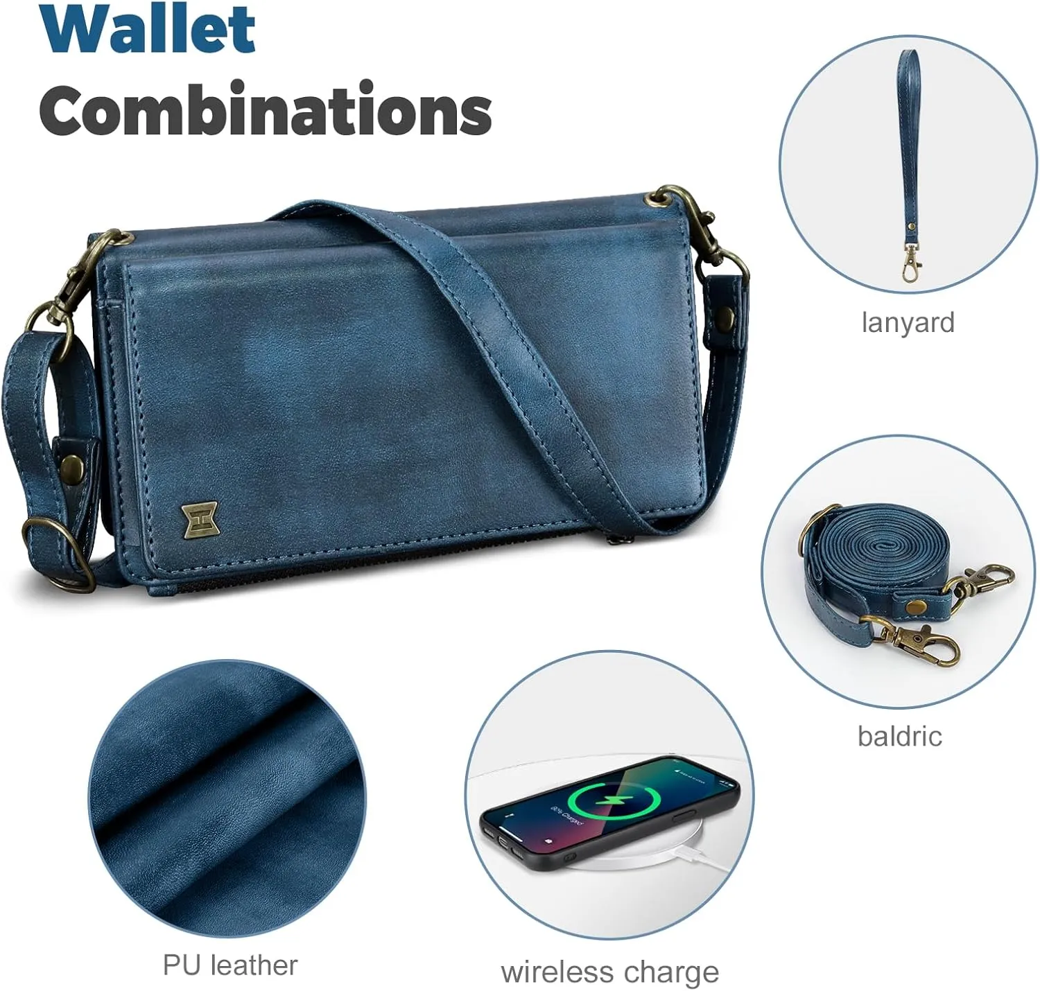 for Samsung Galaxy S25 Wallet Case(Holds Lipstick, Headphones, etc.),Multi-Functional Portable Magnetic Faux Leather Phone Case with RFID Blocking,Shoulder Strap and Wrist Strap(Blue)