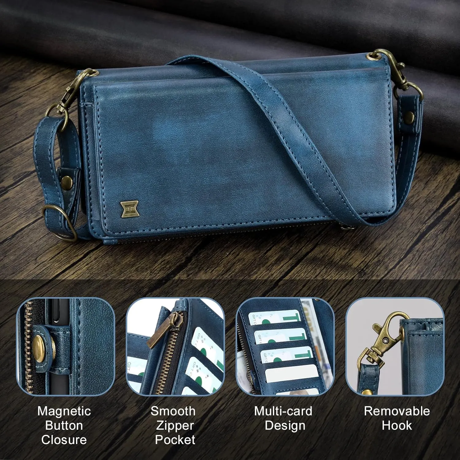 for Samsung Galaxy S25 Wallet Case(Holds Lipstick, Headphones, etc.),Multi-Functional Portable Magnetic Faux Leather Phone Case with RFID Blocking,Shoulder Strap and Wrist Strap(Blue)