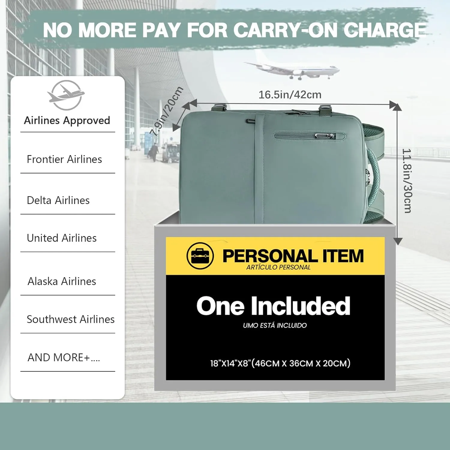 for Spirit Airlines Personal Item Bag 18x14x8 Inches Travel Backpack Personal Item Size Carry on Flight Approved Personal Item Travel Bag Travel Backpack for Women Mens Travel Backpack