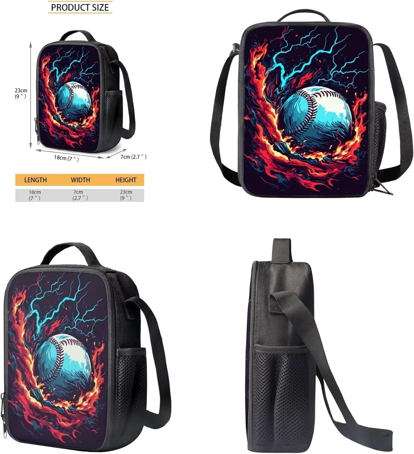 FOR U DESIGNS 3 Piece Baseball Backpack for Boys 8-12 Large Capacity Bookbag and Lunch Box Set 17 Inch Kindergarten Elementary School Bag 5th Grade Travel Rucksack
