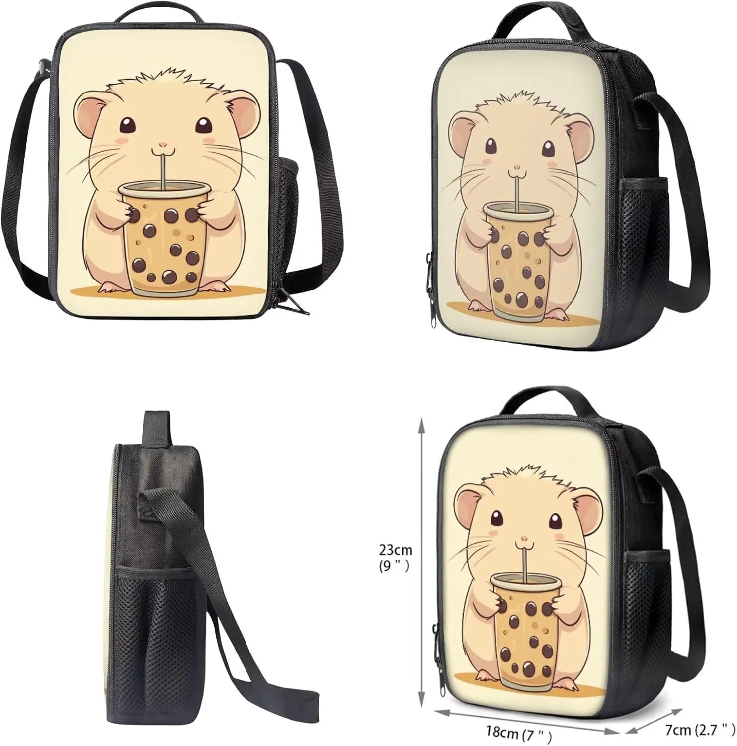 FOR U DESIGNS Capybara Backpack and Lunchbox Cute School Bag Set 4 Piece Kawaii Bookbag for Girls with Pencil Case Large Capacity Book Bag for Kids 5-7 Girls