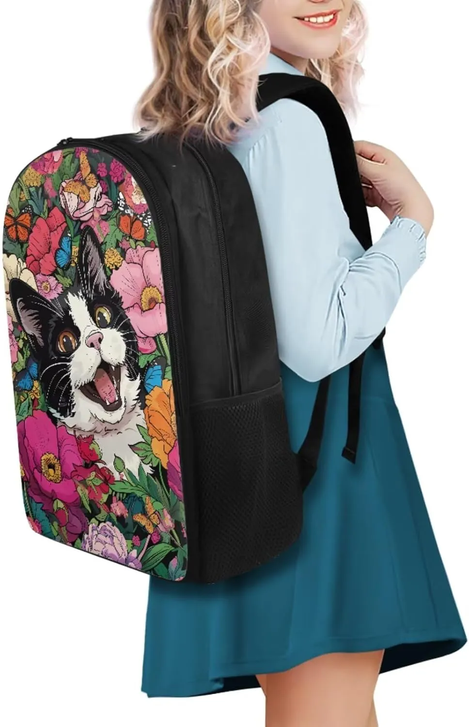 FOR U DESIGNS Cat Backpack for Girls School Bookbag with Lunch Bag Ages 8-10 Kawaii Large Capacity Kids Book Bags for Girls Cute Lightweight School Bag 5th Grade