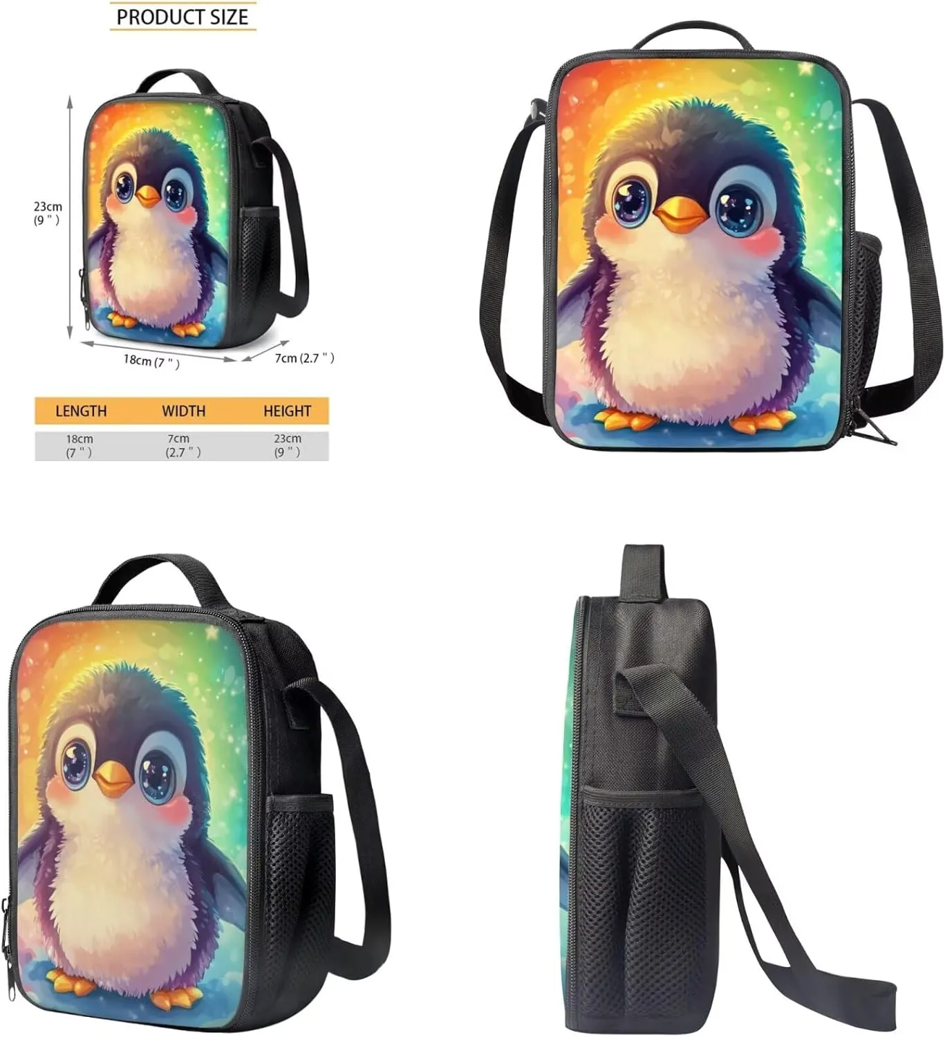 FOR U DESIGNS Penguin Backpack Cool Girls Bookbag Ages 4-6 Large Capacity 1st Grade School Bag and Lunch Bag Set 3 in 1 Book Bags for Kids Travel Rucksack