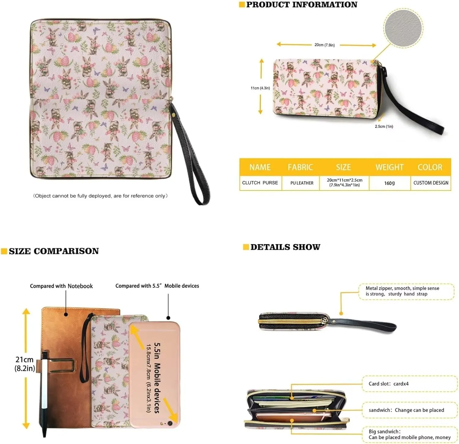 FOR U DESIGNS Purses for Women PU Leather Multi Pockets Easter Bunny Cross Body Purse and Matching Wallet Set