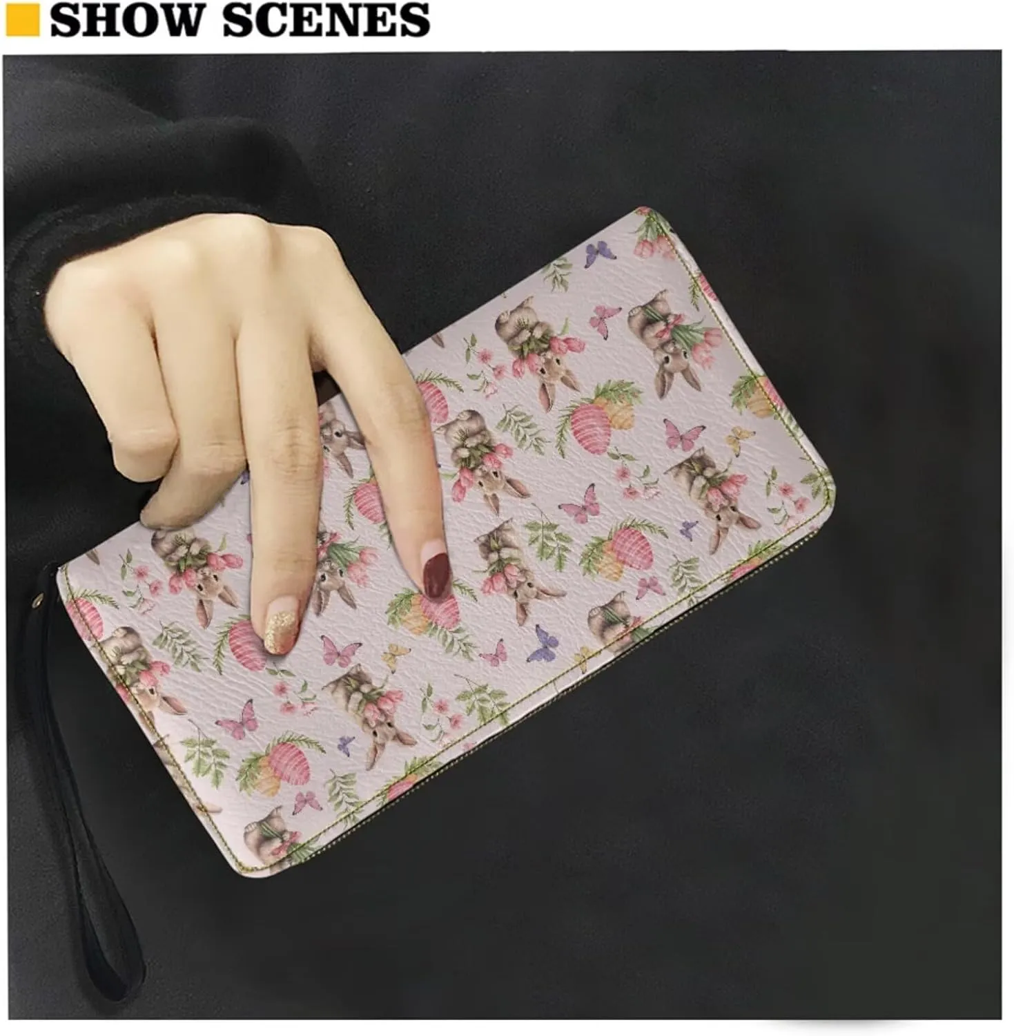 FOR U DESIGNS Purses for Women PU Leather Multi Pockets Easter Bunny Cross Body Purse and Matching Wallet Set
