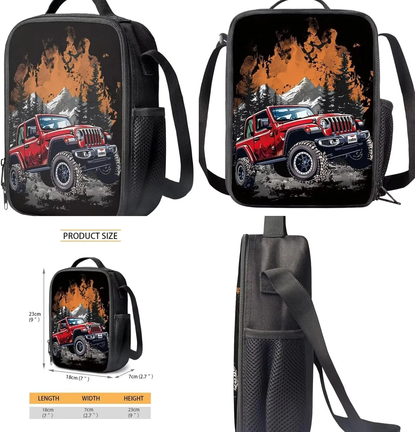 FOR U DESIGNS Truck Backpack and Lunchbox Novelty Kids School Bag Set for Boys Ages 6-8 Lightweight Cool Kindergarten Bookbag and Lunch Box Boys 17 Inch Book Bags