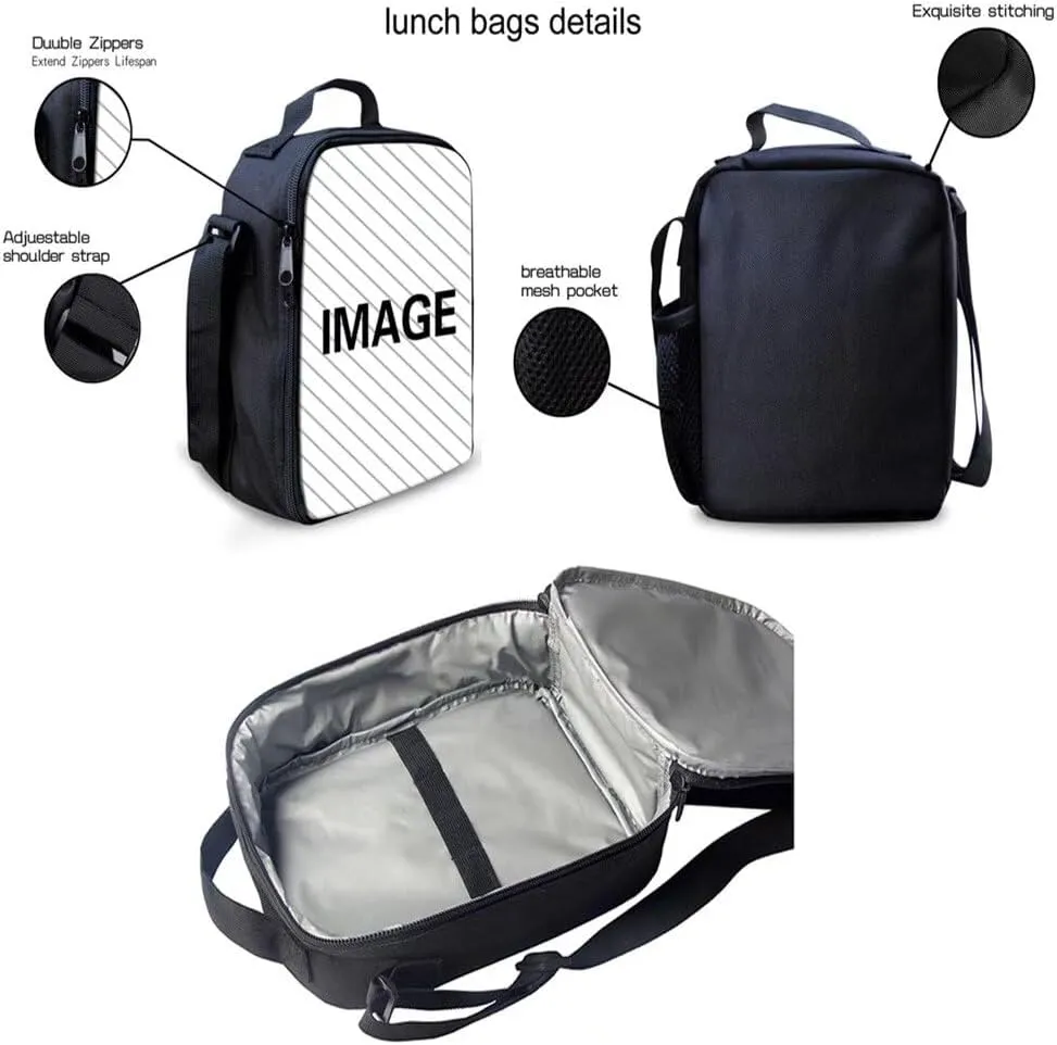 Forchrinse Art Mushroom School Bag with Lunch Box for Kids Novelty Bookbag for Boys Girls 14-16 Backpack Sets and Insulated Lunch Box Pencil Case for School