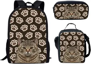 Forchrinse Cute Cat Paw Print Backpack for Boys Girls - 3 in 1 Travel School Backpack   Pencil Case   Lunch Box Bag