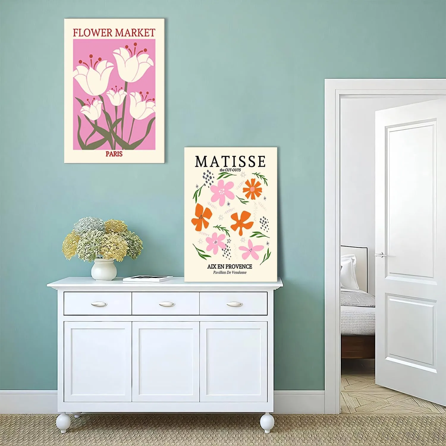 Framed Matisse Wall Art Set of 3 Henri Matisse Abstract Pink Floral Posters Print Minimalist Canvas Wall Decor for Living Room Bedroom Girls Room Decor 12x16in