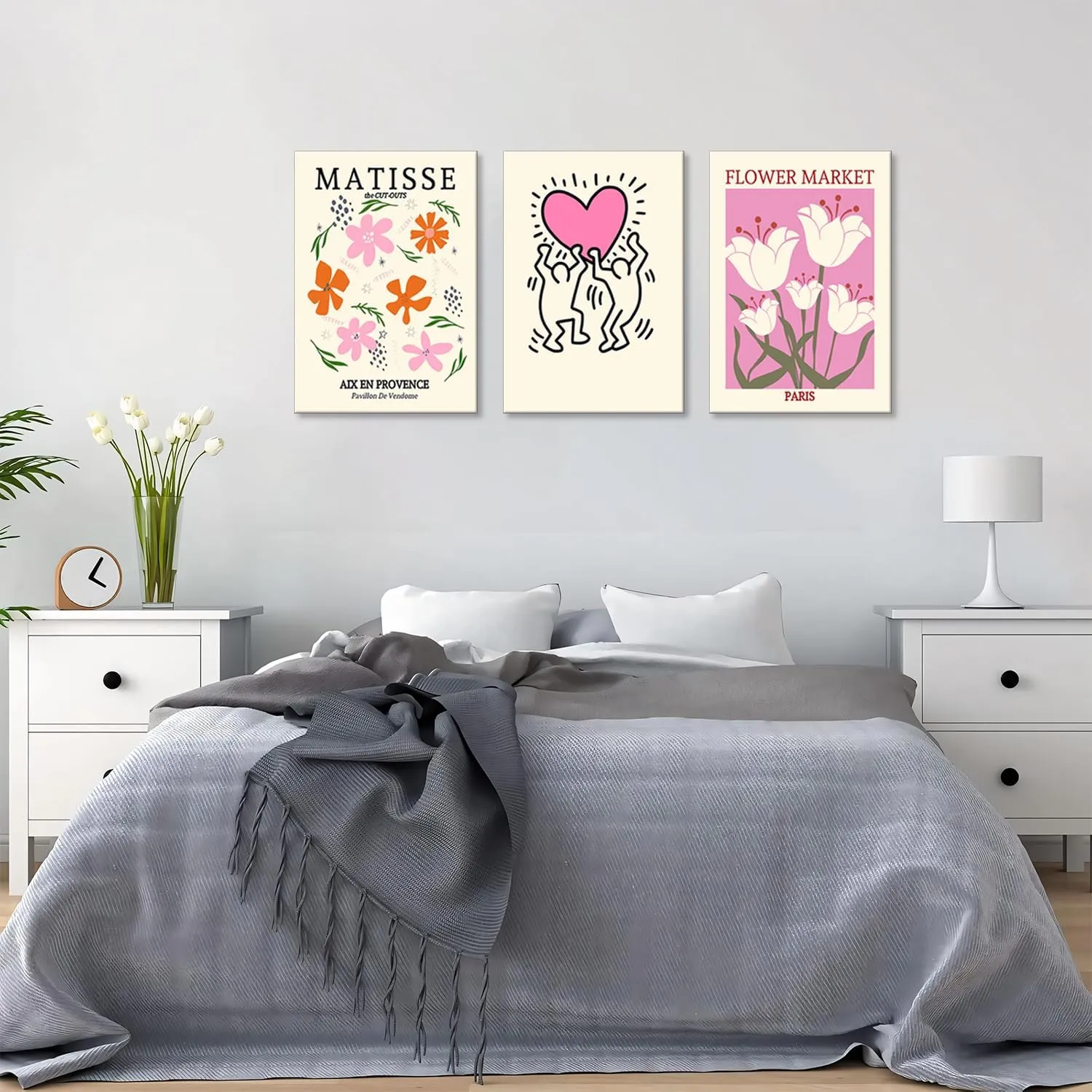 Framed Matisse Wall Art Set of 3 Henri Matisse Abstract Pink Floral Posters Print Minimalist Canvas Wall Decor for Living Room Bedroom Girls Room Decor 12x16in