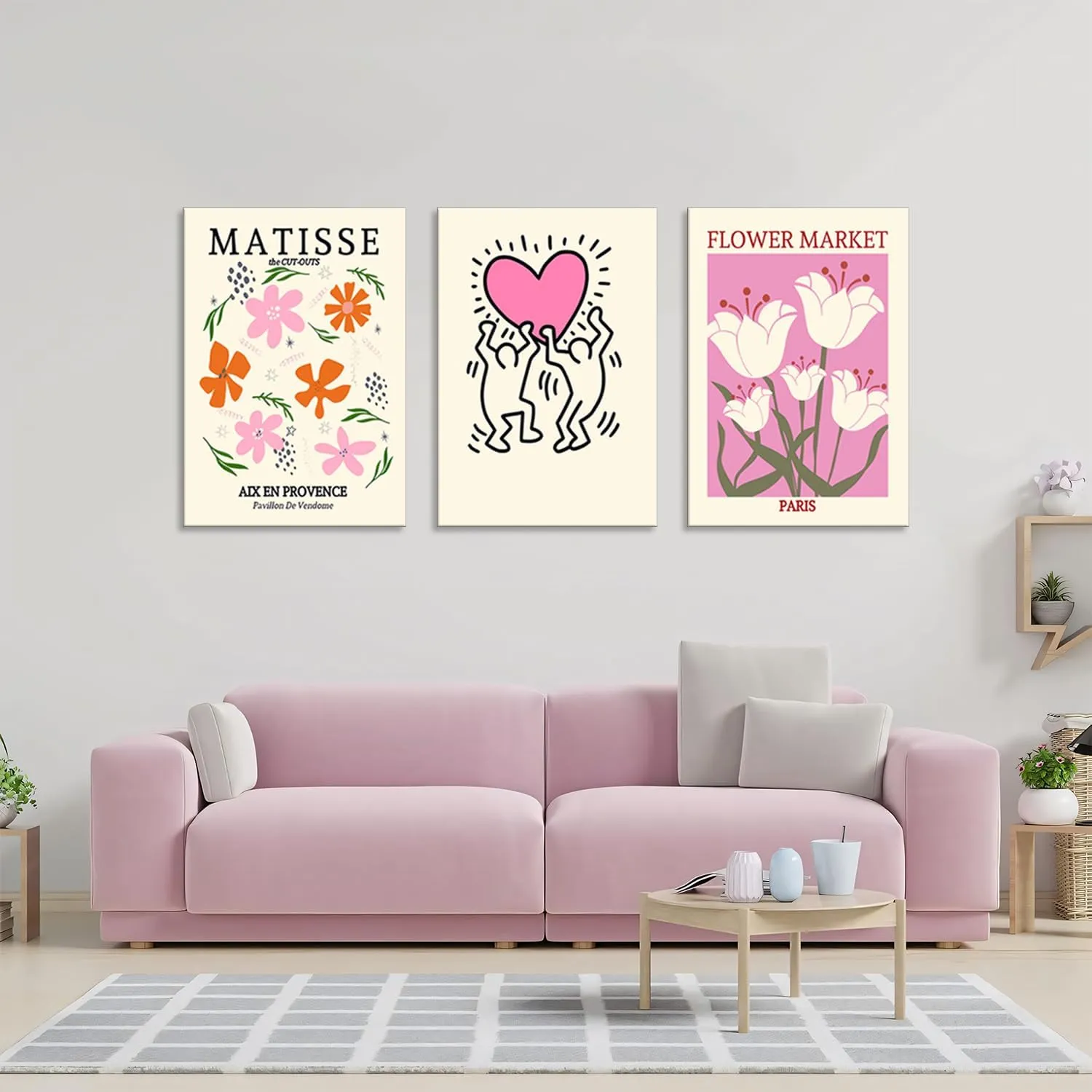 Framed Matisse Wall Art Set of 3 Henri Matisse Abstract Pink Floral Posters Print Minimalist Canvas Wall Decor for Living Room Bedroom Girls Room Decor 12x16in