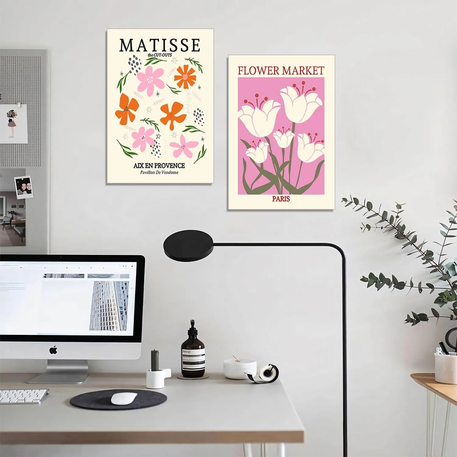 Framed Matisse Wall Art Set of 3 Henri Matisse Abstract Pink Floral Posters Print Minimalist Canvas Wall Decor for Living Room Bedroom Girls Room Decor 12x16in