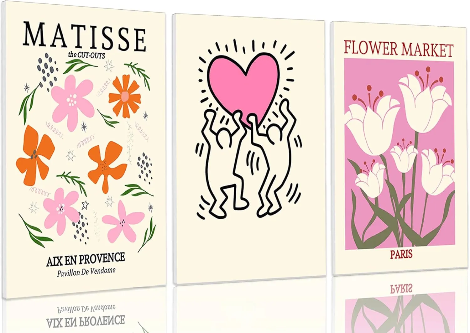 Framed Matisse Wall Art Set of 3 Henri Matisse Abstract Pink Floral Posters Print Minimalist Canvas Wall Decor for Living Room Bedroom Girls Room Decor 12x16in